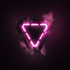 Poster - red pink warning glowing neon light abstract triangular shape. smoke and heat generated by portal or