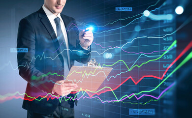 Poster - Businessman using his planner checking the agenda of upcoming me