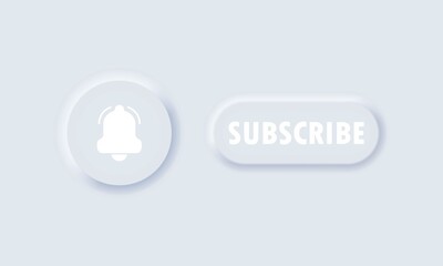 Poster - Subscribe button. Social media concept. Notification sign. Following by channel. Neumorphism style. Vector EPS 10. Isolated on background