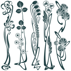Wall Mural - Set of floral and plant tribal tattoos. Vector vignette for labels, sticker and other design.