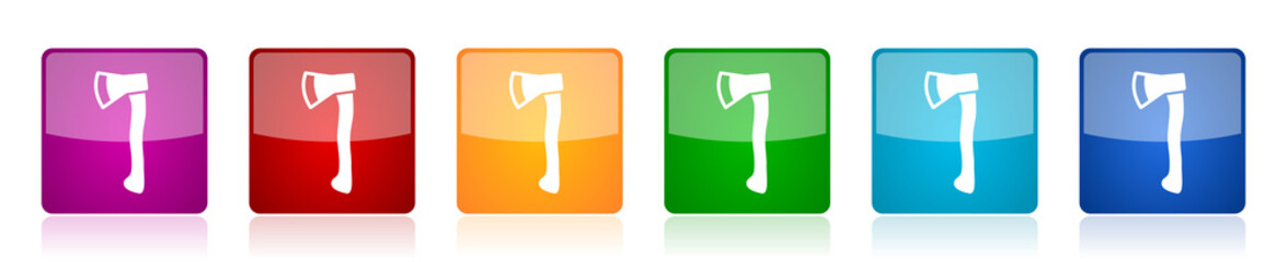 Fototapete - Axe icon set, square glossy vector buttons in 6 colors options for webdesign and mobile applications