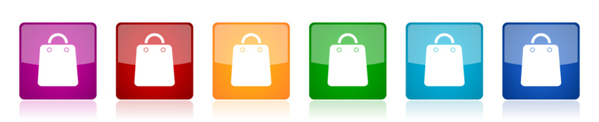 Leinwandbilder - Sale bag icon set, square glossy vector buttons in 6 colors options for webdesign and mobile applications