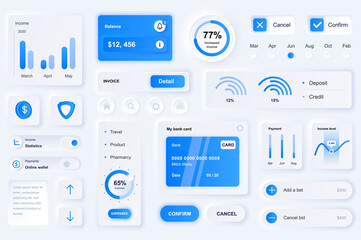 Aufkleber - User interface elements for finance mobile app. Unique neumorphic design UI, UX, GUI, KIT elements template. Neumorphism style. Different form, components, button, menu, finance vector icons.