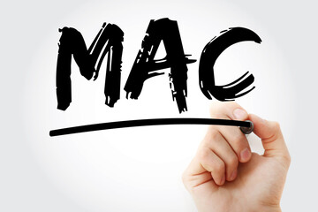 Aufkleber - MAC - Media Access Control acronym with marker, technology concept background