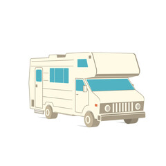 Wall Mural - Retro recreation vehicle camper, camping RV, trailer or family caravan. 3d isometric cartoon icon isolated on white. For summer camper family travel concept. Vector.