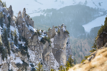Wall Mural - beautifully sun lit mountains covered in snow