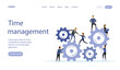 © Intpro - Time Management Idea Concept Illustration In Flat Cartoon Style. Vector Composition Of Website Tamplate Layout With Writings And White Background. Male And Female Characters With Cogwheel Mechanism