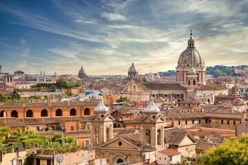 Canvas Print - Rome cityscape with sunset sky and clouds, Italy