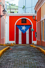 Puerto Rican Flag Painted On A Door In Old San Juan, Puerto Rico