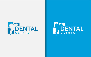 Poster - Dental Clinic Logo Design With Geometric Square Piece Concept. Medical Care Logo Template.