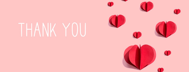 Poster - Thank you message with red paper hearts - flat lay