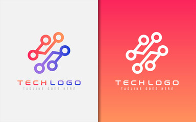 Poster - Abstract Technology Logo Design. Modern Colorful Futuristic Line Symbol Design, Usable For Business, Community, Industrial, Tech, Services Company. Flat Vector Logo Design Illustration.
