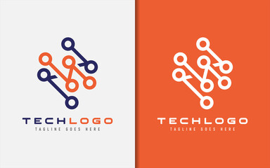 Poster - Abstract Technology Logo Design. Modern Colorful Futuristic Line Symbol Design, Usable For Business, Community, Industrial, Tech, Services Company. Flat Vector Logo Design Illustration.