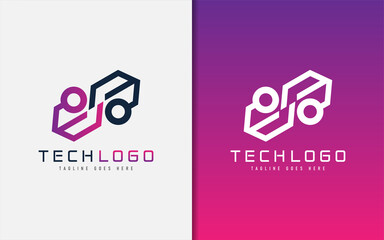 Poster - Abstract Technology Logo Design. Modern Colorful Futuristic Line Symbol Design, Usable For Business, Community, Industrial, Tech, Services Company. Flat Vector Logo Design Illustration.