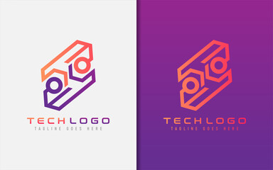 Poster - Abstract Technology Logo Design. Modern Colorful Futuristic Line Symbol Design, Usable For Business, Community, Industrial, Tech, Services Company. Flat Vector Logo Design Illustration.