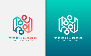 Poster - Abstract Technology Logo Design. Modern Colorful Futuristic Line Symbol Design, Usable For Business, Community, Industrial, Tech, Services Company. Flat Vector Logo Design Illustration.