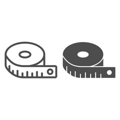Poster - Measuring tape line and solid icon, Diet concept, fitness equipment sign on white background, fitness measuring tape icon in outline style for mobile concept and web design. Vector graphics.
