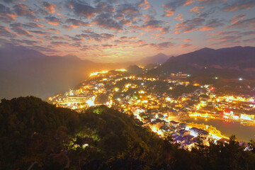 Sapa city view from mountain top,Aerial view of panorama landscape at the hill town in Sapa city, Vietnam