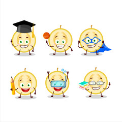 Wall Mural - School student of slice of yellow melon cartoon character with various expressions