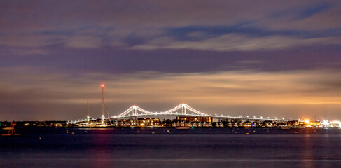 Claiborne Pell Bridge in Background at night in newport rhode island