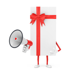 Aufkleber - White Gift Box with Red Retro Megaphone. 3d Rendering
