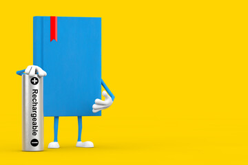 Poster - Blue Book Character Mascot with Rechargeable Battery. 3d Rendering