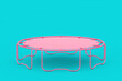 Pink Children's and Adult Round Sports Fitness Trampoline in Duotone Style. 3d Rendering