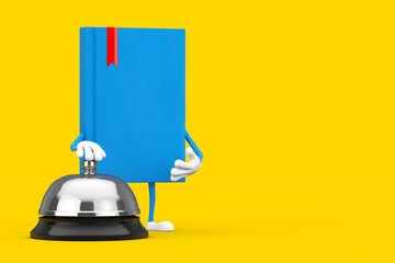 Poster - Blue Book Character Mascot with Hotel Service Bell Call. 3d Rendering
