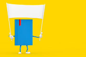Fototapete - Blue Book Character Mascot and Empty White Blank Banner with Free Space for Your Design. 3d Rendering