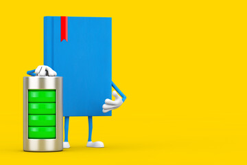 Fototapete - blue book character mascot with abstract charging battery. 3d rendering