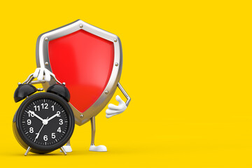 Leinwandbilder - Red Metal Protection Shield Character Mascot with Alarm Clock. 3d Rendering