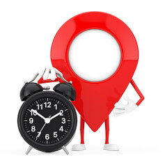 Leinwandbilder - Map Pointer Pin Character Mascot with Alarm Clock. 3d Rendering