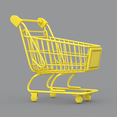 Poster - Illuminating Yellow Shopping Cart Trolley on a Ultimate Gray. 3d Rendering