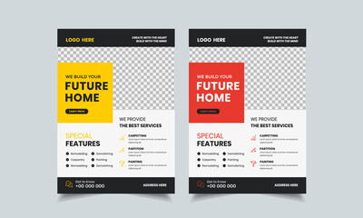 Wall Mural - construction flyer design template, home repair flyer, home build color a4 print ready flyer