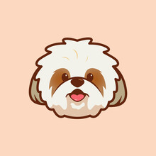 Cartoon Illustration Of Shih Tzu Cute Face. Vector Illustration Of Shih Tzu Dog