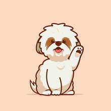 Cartoon Illustration Of Shih Tzu Dog Cute Pose. Vector Illustration Of Shih Tzu Dog