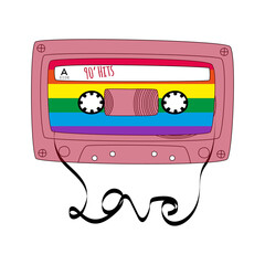 Poster - Red retro tape cassette. Vintage audio mixtape in doodle style isolated on a white background. Vector colored illustration for web banners, advertisements, stickers, labels, t-shirt