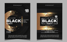 Luxury Night Dance Party Music Layout Cover Design Template Background With Elegant Black And Gold Style. Light Electro Style Vector For Music Event Concert Disco, Club Invitation, Festival Poster