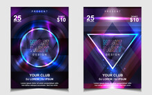 Night Dance Party Music Layout Cover Design Template Background With Colorful Dark Blue Glitters Style. Light Electro Vector For Music Event Concert Disco, Club Invitation, Festival Poster, Flyer