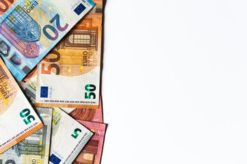 Money euro background with blank space.