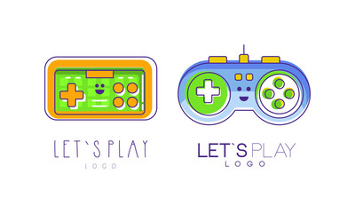 Poster - Lets Play Logo Design Templates Set, Game Console and Video Game Labels Vector Illustration