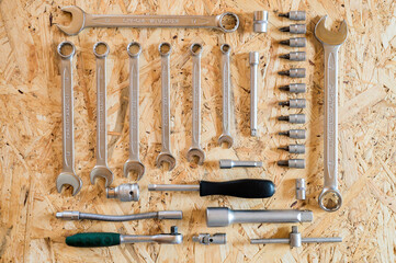 Canvas Print - set of various repair hand tools or auto mechanic's tools. repair tool kit. equipment for building. 