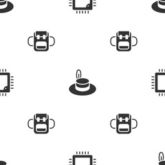 Aufkleber - Set Processor with CPU, Man hat and School backpack on seamless pattern. Vector.