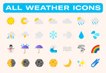 weather conditions vector illustrations icons set. temperature, cloud, sky, sunny, rainy, cloudy, sn