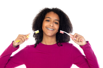 Wall Mural - Teenager girl with afro hair wearing pink sweater