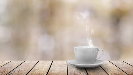 Wall Mural - hot coffee on the table on a winter background