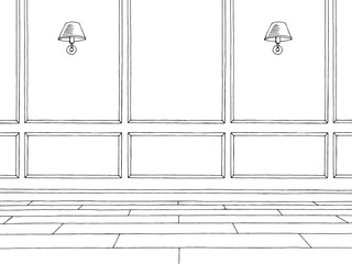 Room graphic black white empty classic home interior sketch illustration vector 