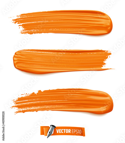 Traces de peinture orange vectorielles sur fond blanc © He2