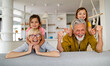 Family, generation love and people concept. Happy grandparent having fun with children at home