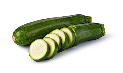 Wall Mural - fresh green zucchini slices on white background